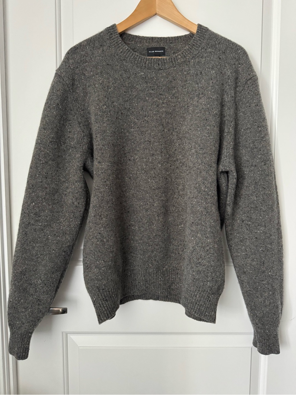 Club Monaco Gray Speckled Merino Wool Crewneck Sweater, XL